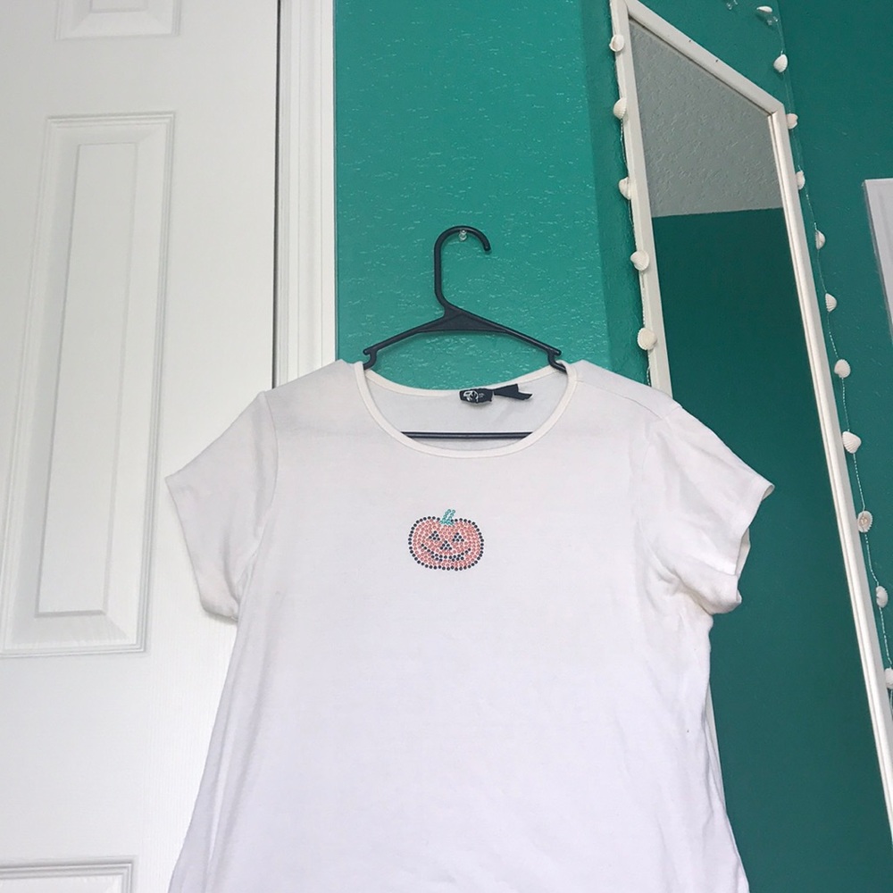 Halloween Tee with a pumpkin image with rhinestone